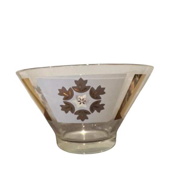 Vintage MCM Anchor Hocking Glass Chip Serving Bowl Gold Leaf Mid-Century 1960s - Picture 6 of 8